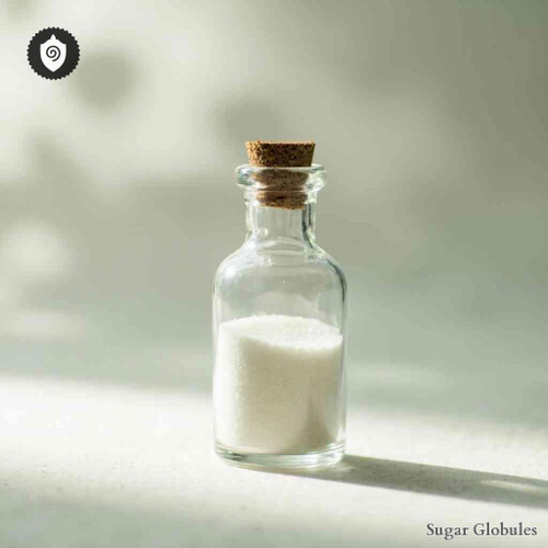 Kaolinum sugar spheres in uniform orb format, suitable for dry storage and energetic homeopathic (nonmedical) physical presentation