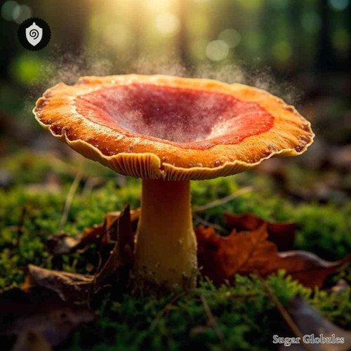 Lactarius Deliciosus sugar granules in orb form for energetic homeopathic (nonmedical) dry storage and uniform pellet presentation