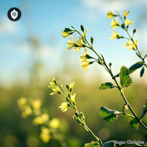 Lampsana Communis sugar spheres arranged in orb formation for energetic homeopathic (nonmedical) solid format product display
