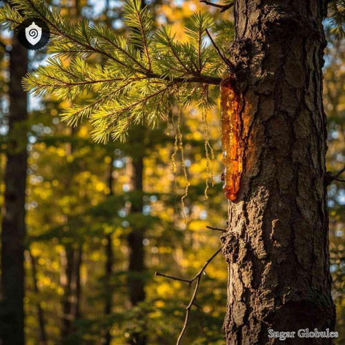 Larix Decidua - Resina Laricis sugar granules in spherical form for energetic homeopathic (nonmedical) dry-form presentation