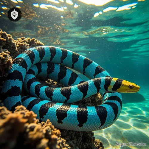 Laticauda Colubrina sugar spheres in orb format for energetic homeopathic (nonmedical) product display and physical presentation