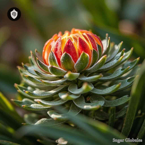 Leucadendron Eucalyptifolium sugar granules in compact orb form for structured energetic homeopathic (nonmedical) presentation