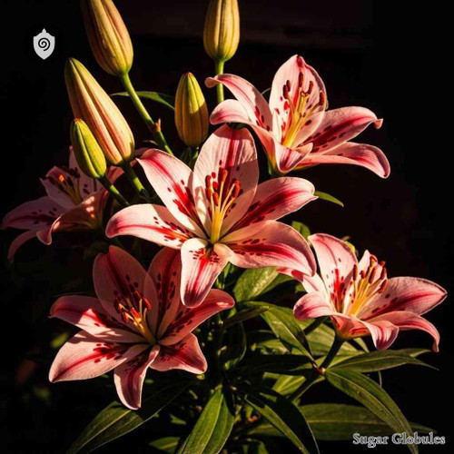 Lilium Speciosum sugar spheres in compact pellet form for energetic homeopathic (nonmedical) dry-form presentation and physical storage