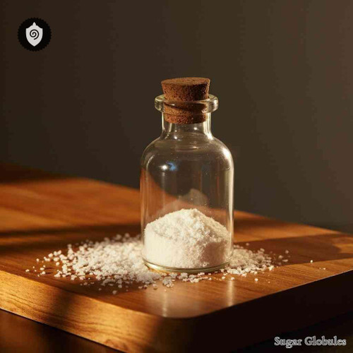 Lithium Arsenicicum sugar orbs in consistent pellet form for energetic homeopathic (nonmedical) physical remedy presentation