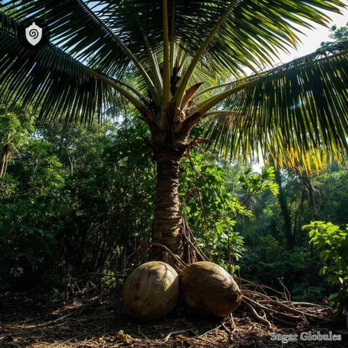 Lodoicea Maldivica sugar granules in small orb format for energetic homeopathic (nonmedical) dry-form product presentation