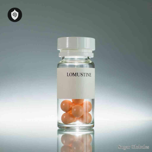 Lomustine sugar orbs in uniform granule form for energetic homeopathic (nonmedical) dry presentation and physical product listing