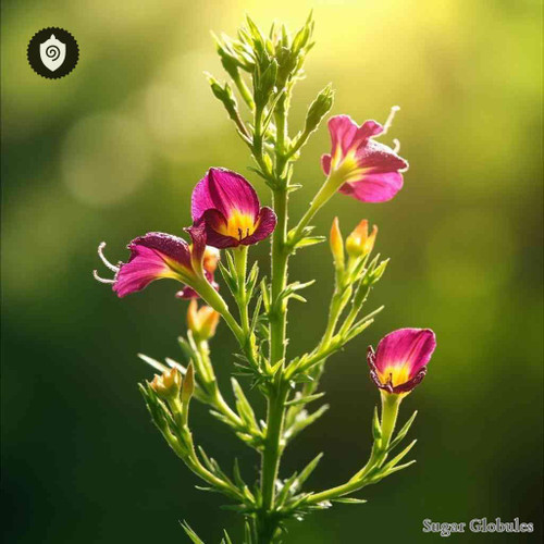 Lopezia Racemosa sugar granules in consistent orb shape for energetic homeopathic (nonmedical) ingredient presentation