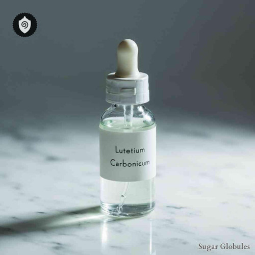 Lutetium Carbonicum sugar spheres in uniform granule form for energetic homeopathic (nonmedical) physical remedy presentation