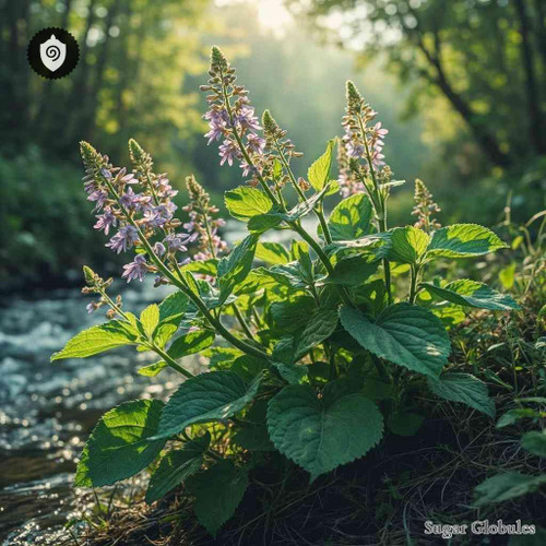 Lycopus Europaeus sugar spheres in uniform orb format for energetic homeopathic (nonmedical) physical remedy presentation