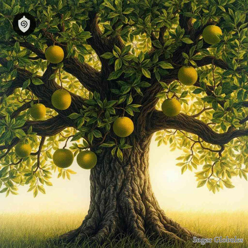 Maclura Pomifera sugar spheres in standard orb form for energetic homeopathic (nonmedical) dry-form presentation and storage