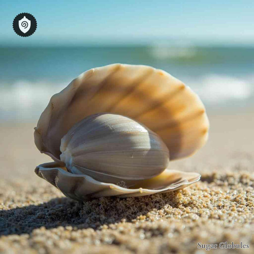 Mactra Ovata sugar granules in precise spherical form for energetic homeopathic (nonmedical) dry-form presentation and storage