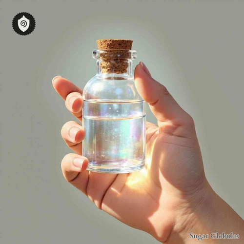 Magnesium Causticum sugar spheres in uniform pellet form for energetic homeopathic (nonmedical) dry-form presentation and storage