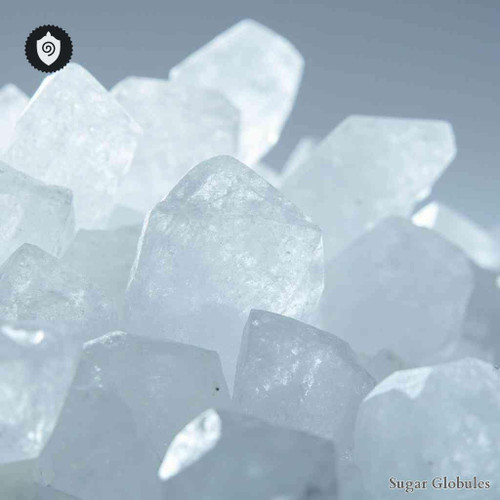 Magnesium Chloratum sugar granules in spherical form for energetic homeopathic (nonmedical) dry-format presentation and storage