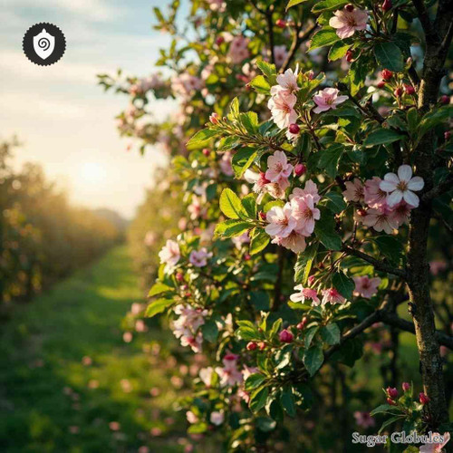 Malus Pumila sugar spheres in pellet format for energetic homeopathic (nonmedical) dry-form presentation and standardized sizing