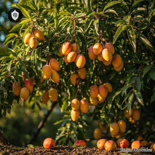 Mangifera Indica sugar spheres in uniform pellet form for energetic homeopathic (nonmedical) physical product presentation