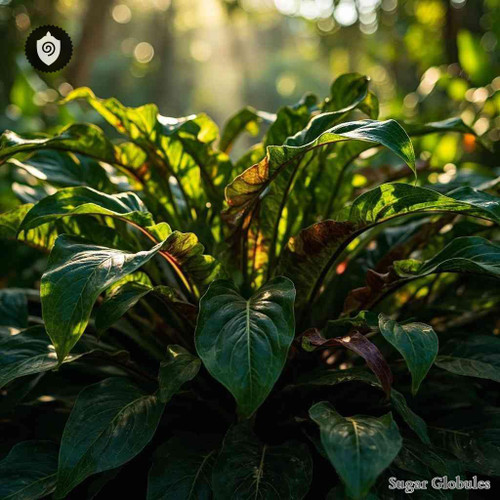 Marantochloa Conferta sugar granules in orb form for energetic homeopathic (nonmedical) dry-form presentation and storage