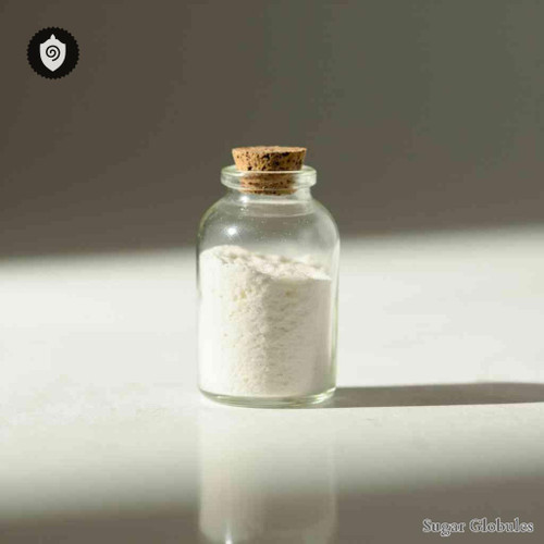 Medulla Spinalis Sacralis sugar spheres presented in orb format for energetic homeopathic (nonmedical) remedy in dry, solid form