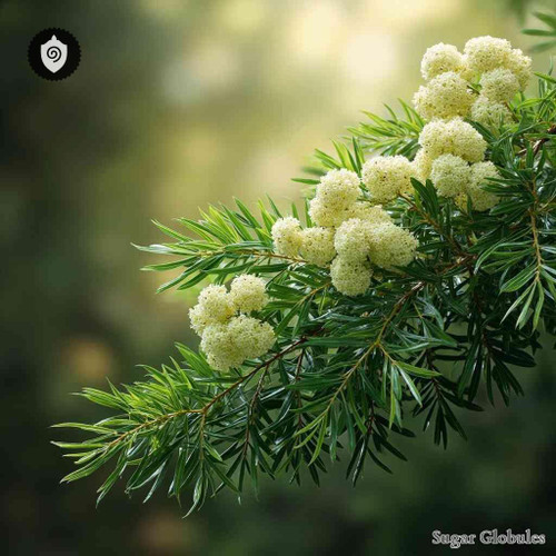 Melaleuca Hypericifolia sugar spheres in pellet form for energetic homeopathic (nonmedical) dry presentation and storage