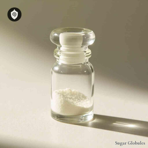 Melitine sugar granules in perfect orb form for energetic homeopathic (nonmedical) dry product presentation and storage