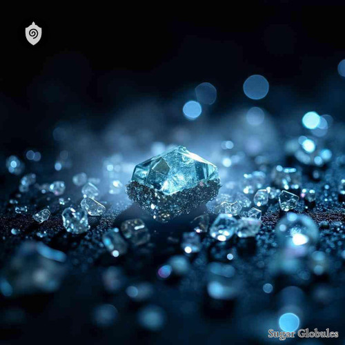 Mendelevium sugar spheres in precise pellet form for energetic homeopathic (nonmedical) dry-form presentation and physical remedy listing