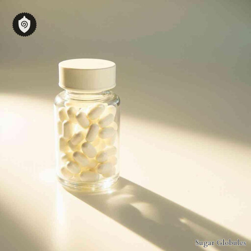 Methoxsalen sugar spheres in uniform granule form for energetic homeopathic (nonmedical) dry-form presentation and storage