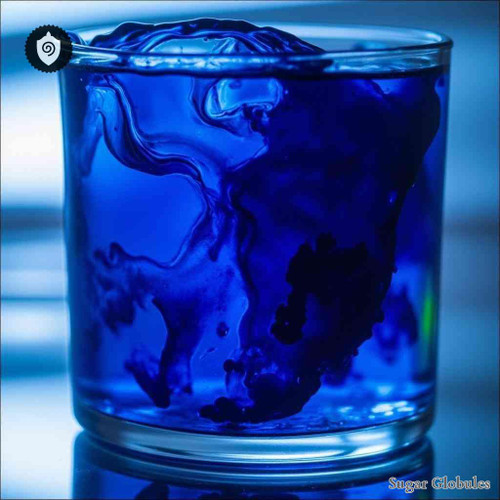 Methylenum Caerulum sugar spheres in uniform orb form for energetic homeopathic (nonmedical) dry-form presentation and storage