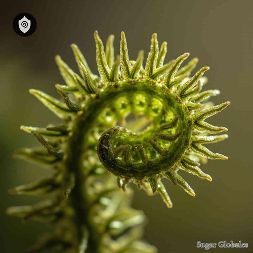 Microlepia Platyphylla sugar spheres in precise orb format for energetic homeopathic (nonmedical) dry-form product presentation