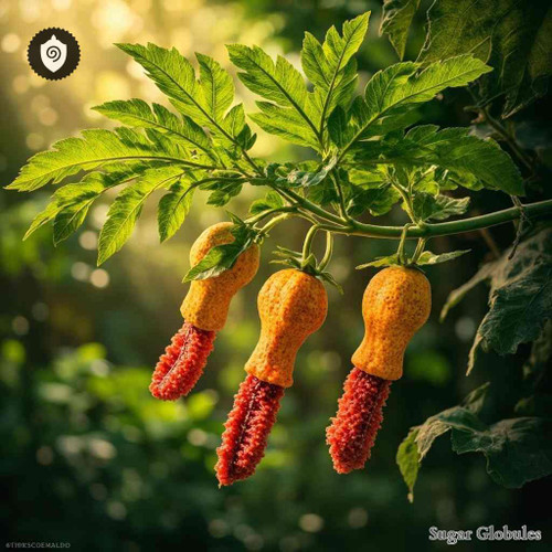 Momordica Involucrata sugar granules in orb format for energetic homeopathic (nonmedical) dry pellet presentation and storage