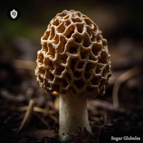 Morchella Esculenta sugar spheres in uniform orb form for energetic homeopathic (nonmedical) presentation and dry storage