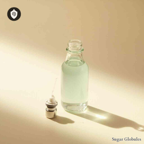 Morphinum Sulfuricum sugar spheres in orb format for energetic homeopathic (nonmedical) physical remedy presentation