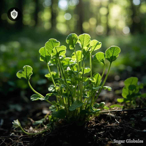 Muehlenbeckia Axillaris sugar granules in spherical form for energetic homeopathic (nonmedical) physical remedy presentation