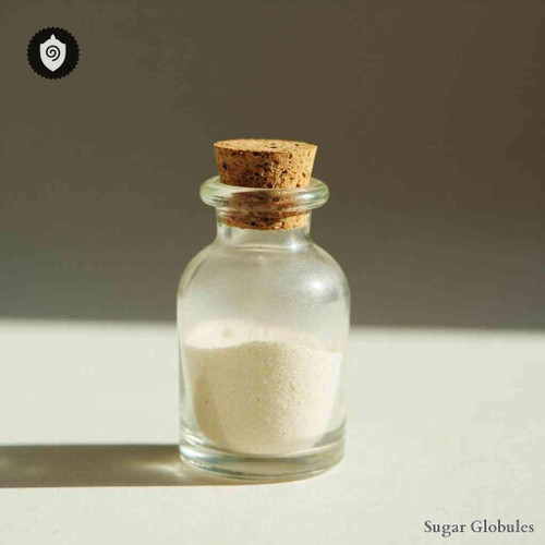 Natrium Muriaticum sugar granules in uniform orb form for energetic homeopathic (nonmedical) dry-form presentation and storage