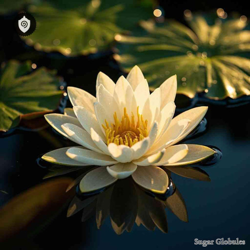 Nymphaea Odorata sugar spheres in precise orb form for structured energetic homeopathic (nonmedical) dry-form presentation