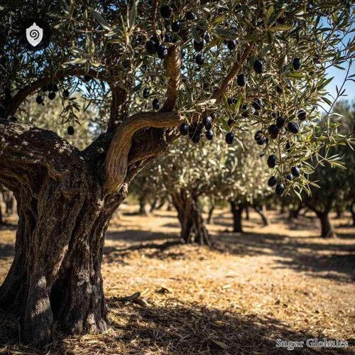 Olea Europaea - Fructus Ex Rhodos sugar spheres in pellet form for energetic homeopathic (nonmedical) physical remedy packaging