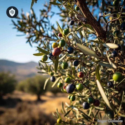 Olea Europaea - Fructus Ex Syria sugar spheres in standard orb form for energetic homeopathic (nonmedical) dry-form presentation