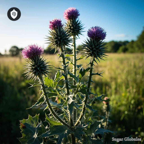 Onopordon Acanthium sugar granules in spherical form for energetic homeopathic (nonmedical) dry-form presentation and storage