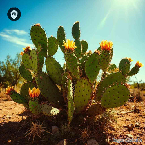 Opuntia Ficus-Indica sugar spheres in dry orb format for energetic homeopathic (nonmedical) product presentation and shelf display