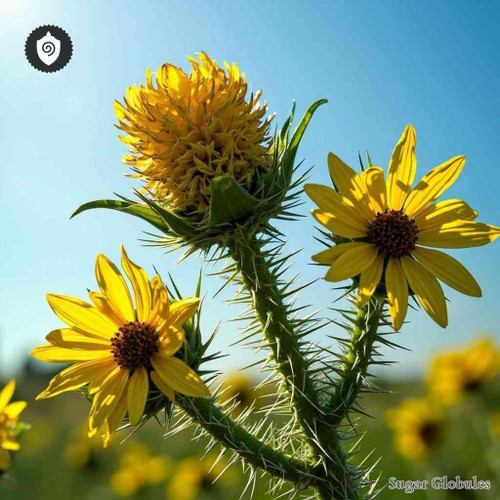 Pallenis Spinosa sugar spheres in precise orb format for energetic homeopathic (nonmedical) physical product presentation