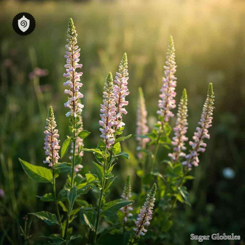 Persicaria Bistorta sugar spheres in precise orb form for energetic homeopathic (nonmedical) dry-format presentation and handling