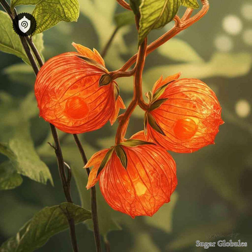 Physalis Alkekengi sugar granules in consistent orb format for energetic homeopathic (nonmedical) dry product presentation