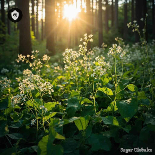 Piper Umbellatum sugar granules in uniform orb form for energetic homeopathic (nonmedical) physical product presentation