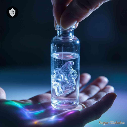 Platinum Fluoratum sugar spheres in compact orb form for energetic homeopathic (nonmedical) dry-form presentation and storage