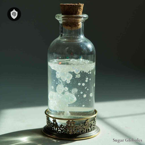 Platinum Muriaticum Natronatum sugar spheres in precise orb form for energetic homeopathic (nonmedical) dry-format presentation