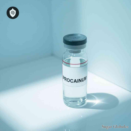 Procainum sugar granules in uniform orb form for energetic homeopathic (nonmedical) dry-format presentation and physical remedy display