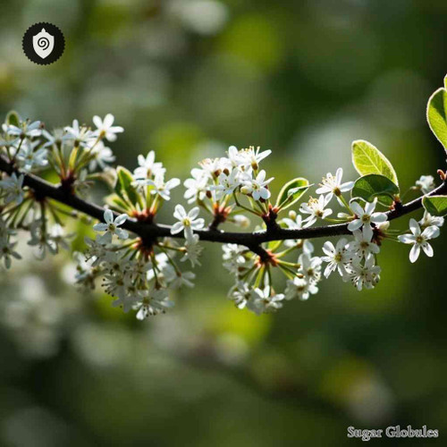 Prunus Spinosa sugar spheres in precise granule form for energetic homeopathic (nonmedical) dry-form presentation and storage