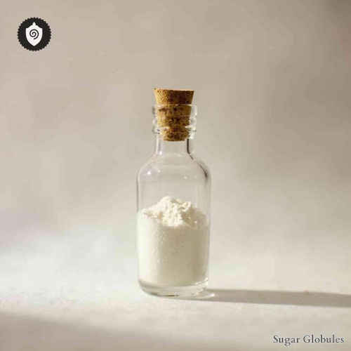 Pyrogenium Piscium sugar orbs in small pellet form for energetic homeopathic (nonmedical) dry storage and physical remedy presentation