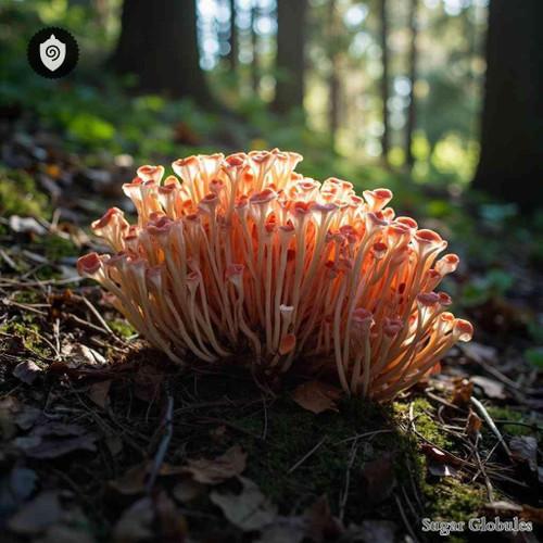 Ramaria Formosa sugar spheres in precise orb format for energetic homeopathic (nonmedical) dry-form preparation and presentation