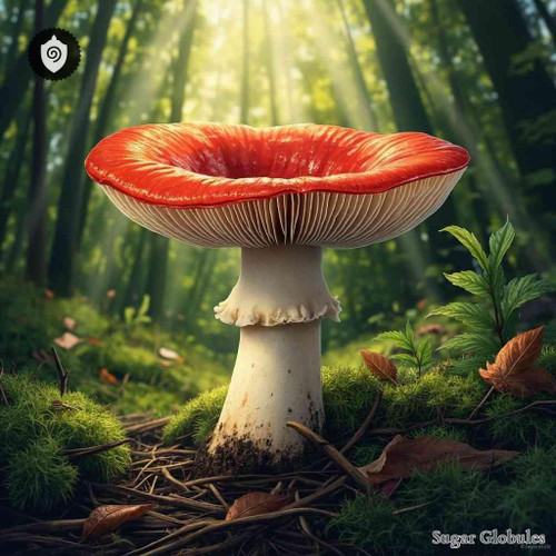 Russula Emetica sugar spheres in pellet form for energetic homeopathic (nonmedical) dry-form presentation and easy storage