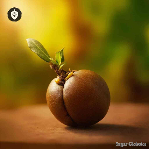 Sapota Achras sugar spheres in compact orb form for energetic homeopathic (nonmedical) remedy dry format presentation