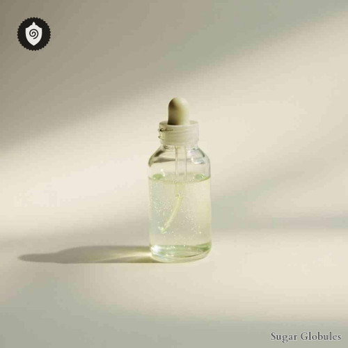 Scandium Oxydatum sugar spheres in pellet form for energetic homeopathic (nonmedical) dry-form presentation and physical remedy display